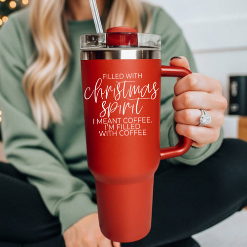 Christmas 40oz Insulated Tumbler Cup With Handle, Lid and Straw - Coffee Mug