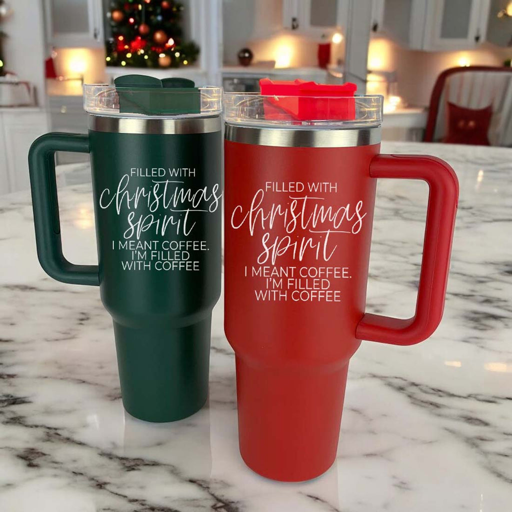 Christmas 40oz Insulated Tumbler Cup With Handle, Lid and Straw - Coffee Mug
