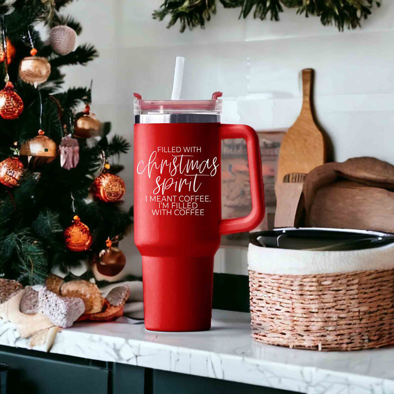 Christmas 40oz Insulated Tumbler Cup With Handle, Lid and Straw - Coffee Mug