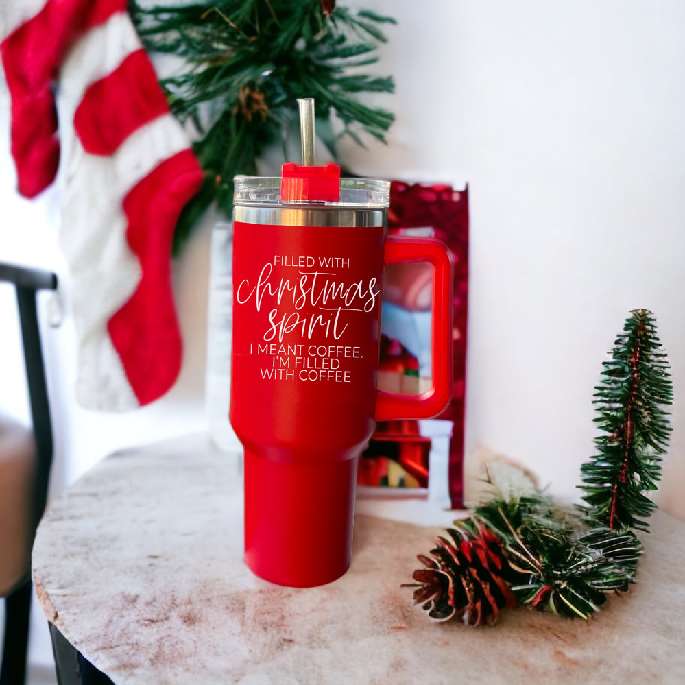 Christmas 40oz Insulated Tumbler Cup With Handle, Lid and Straw - Coffee Mug