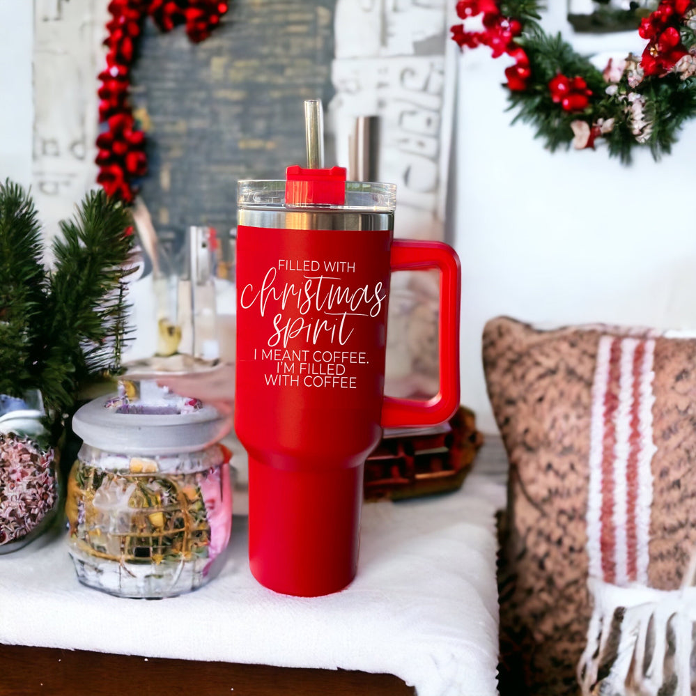 Christmas 40oz Insulated Tumbler Cup With Handle, Lid and Straw - Coffee Mug
