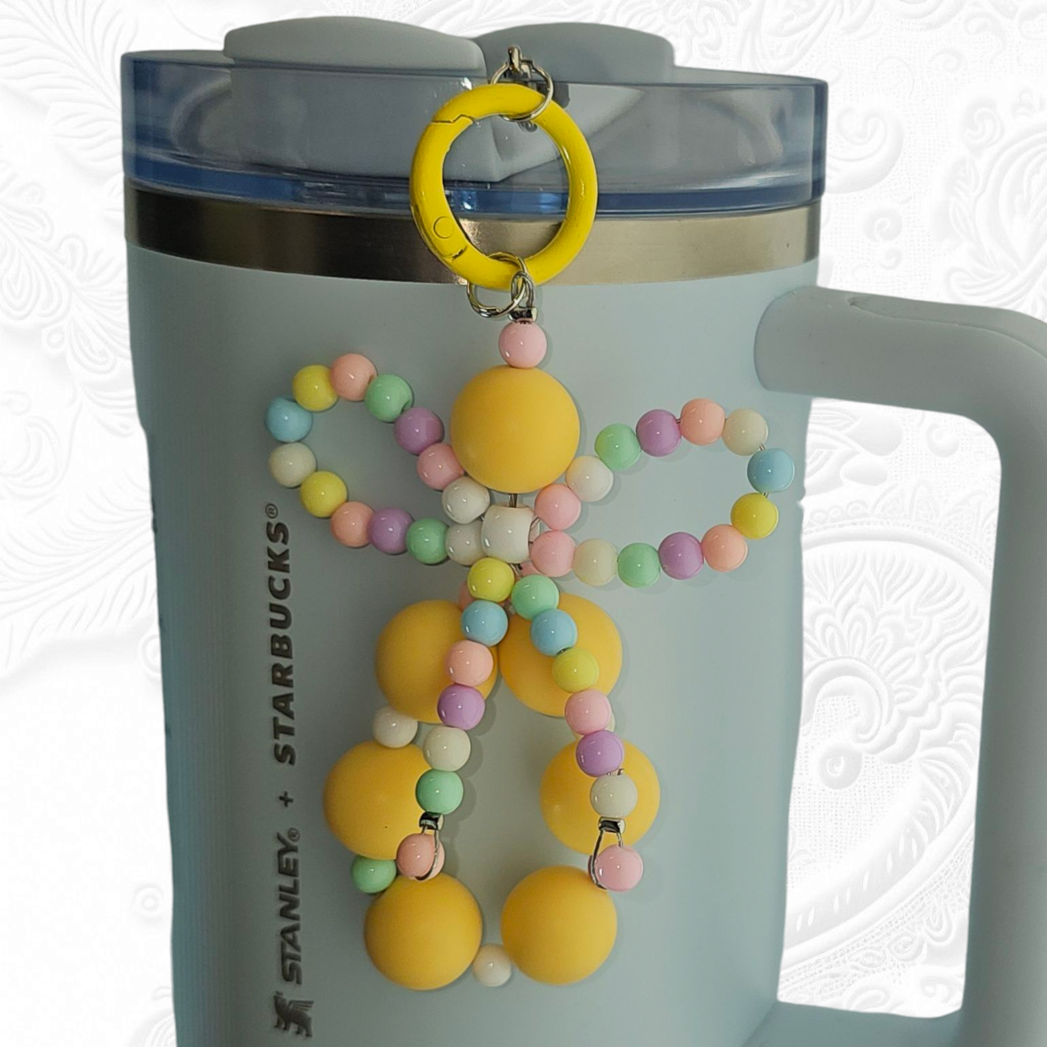 Beaded Ribbon Bow Tumbler Cup Charm Pendant
